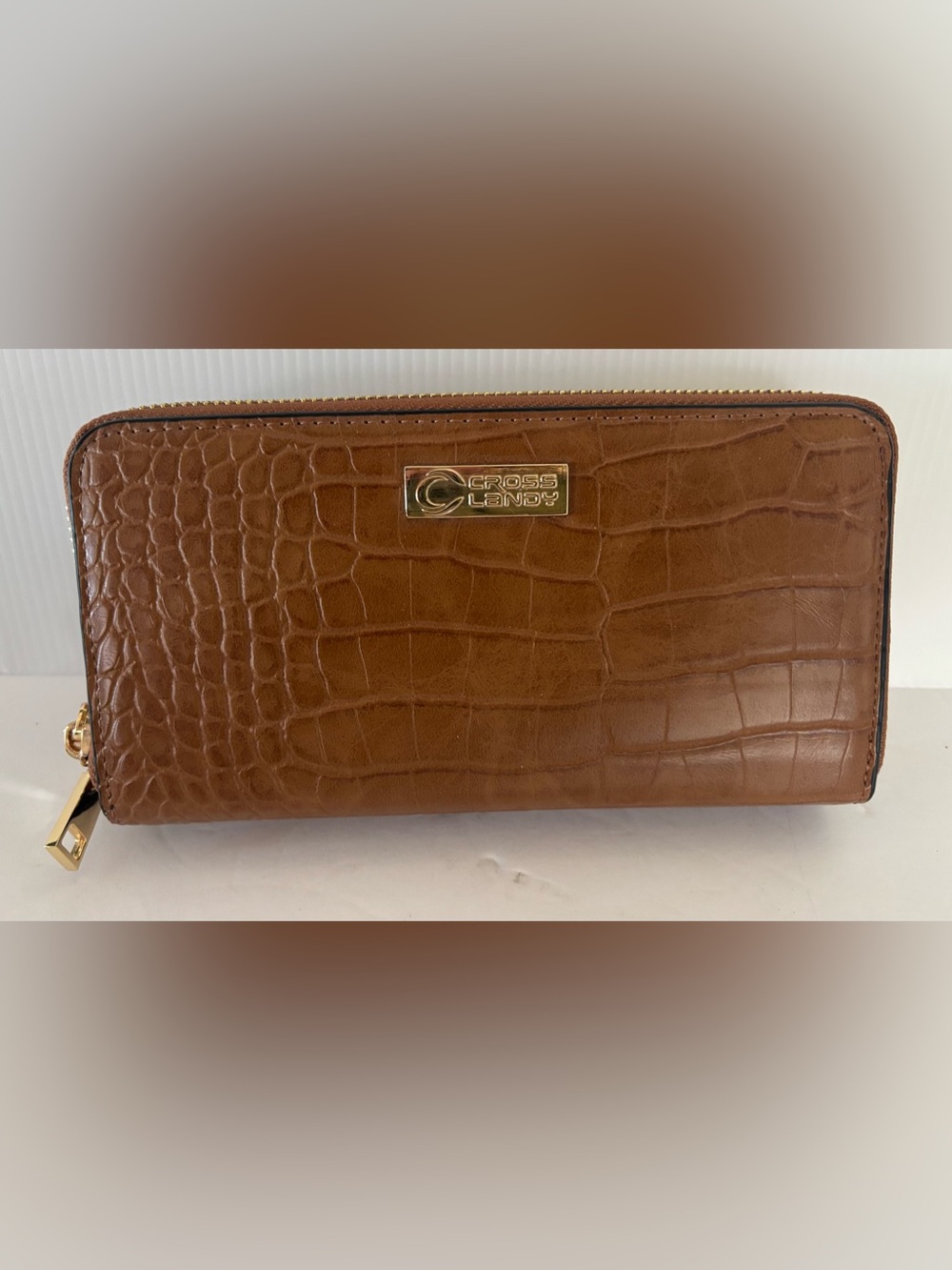 Cross Landy Croc-Embossed Tan Zip-Around Wallet- NEW